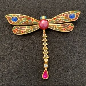 Joan Rivers Plique a Jour Articulated Dragonfly enamel  & rhinestone brooch